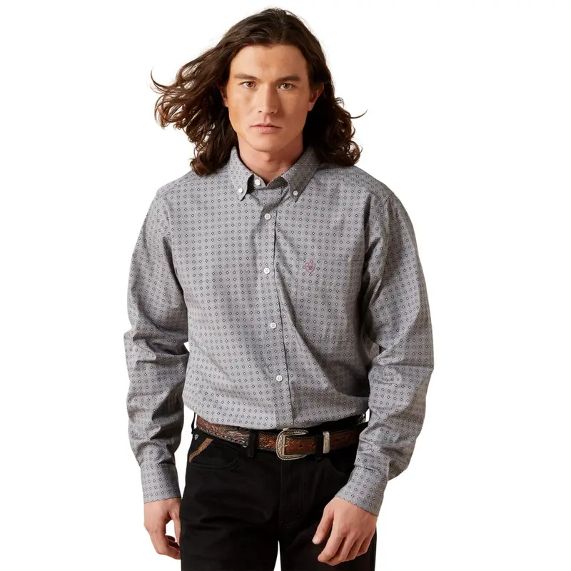 10065776 Ariat Men's Wrinkle Free Anderson Fitted Long Sleeve Shirt - Grey 1