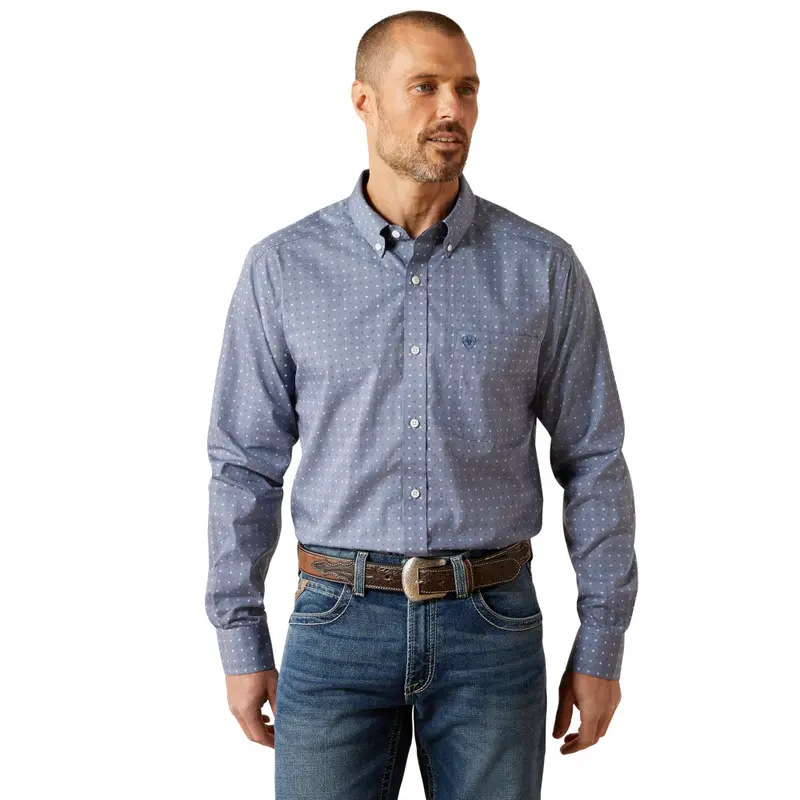 10065803 Ariat Men's Wrinkle Free Blane Fitted Long Sleeve Shirt - Grey 1