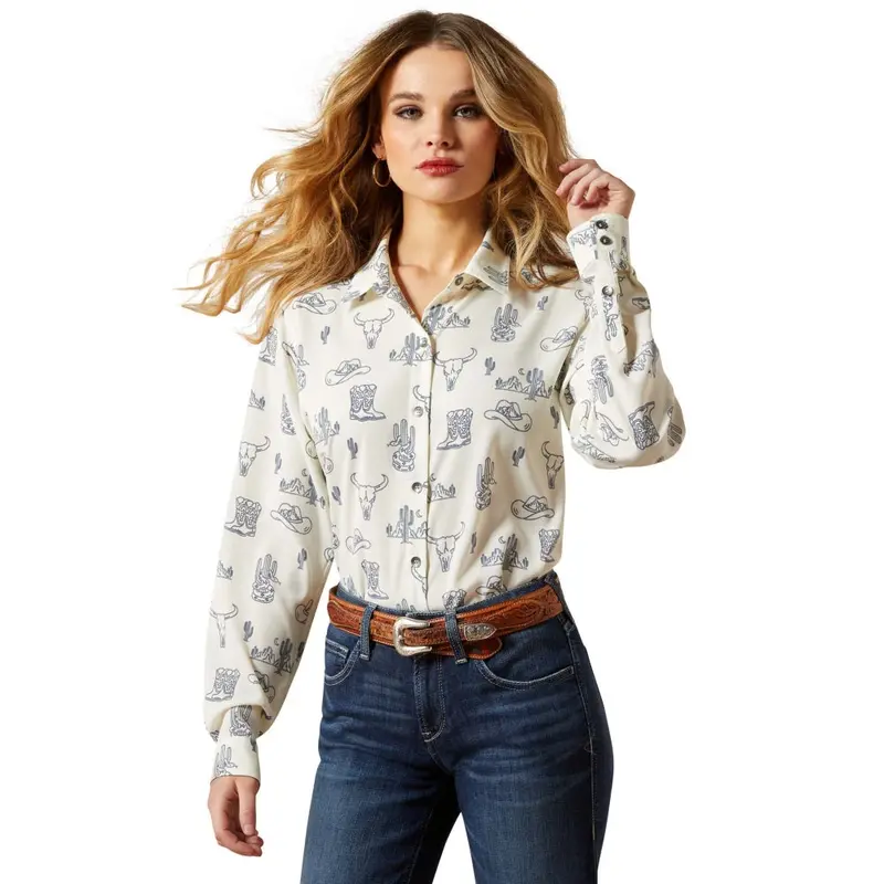 10065832 Ariat Women's Homestyle Long Sleeve Western Shirt - Deserted Print 1