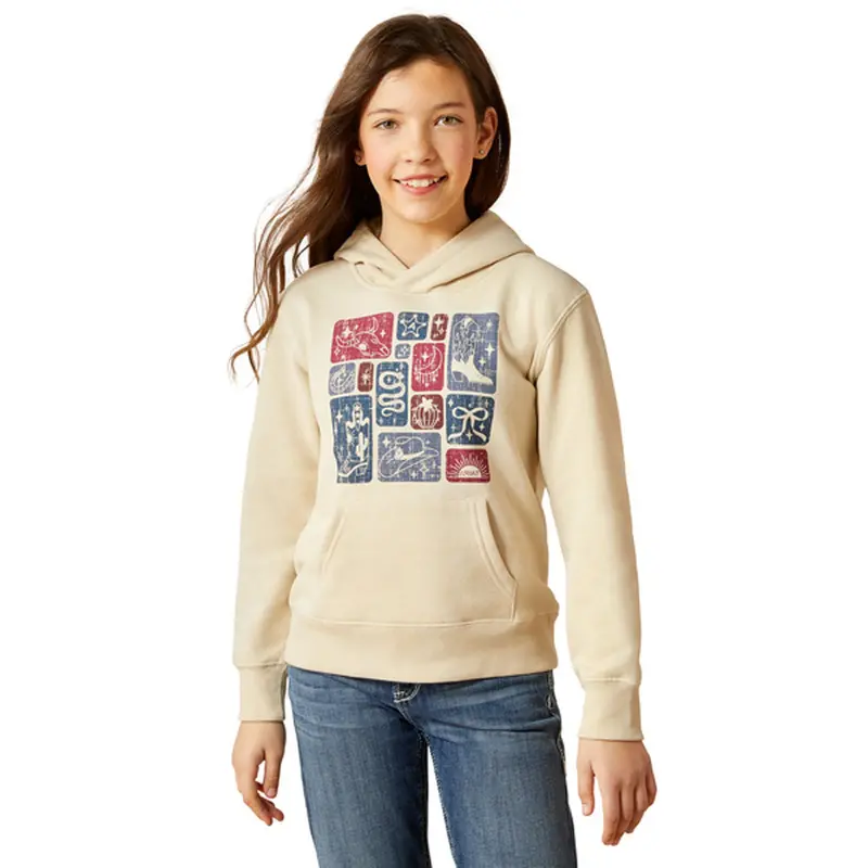 10065937 Ariat Girls' Western Blocks Hoodie - Oyster Grey 1