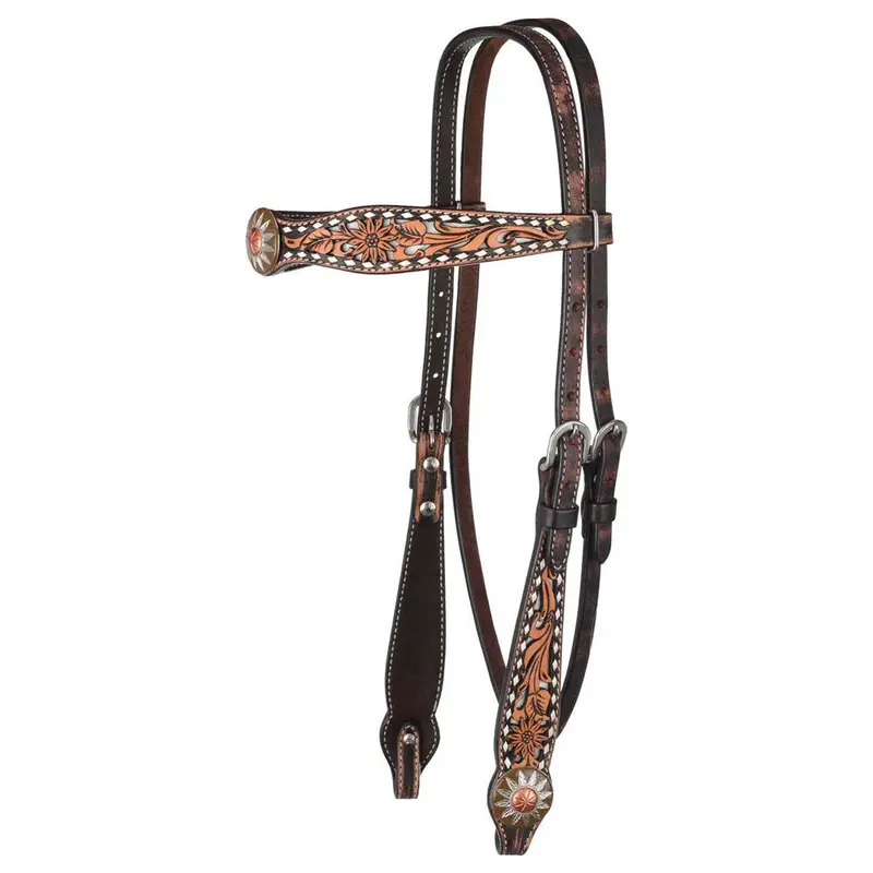1007-12-Sc Circle Y White Daisy Browband Headstall 1