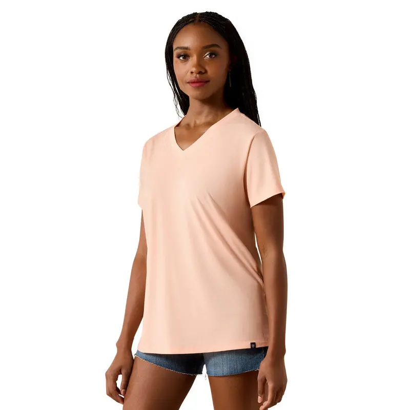 10071124 Ariat Women's Compass V-Neck Short Sleeve T-Shirt - Peach Amber 1