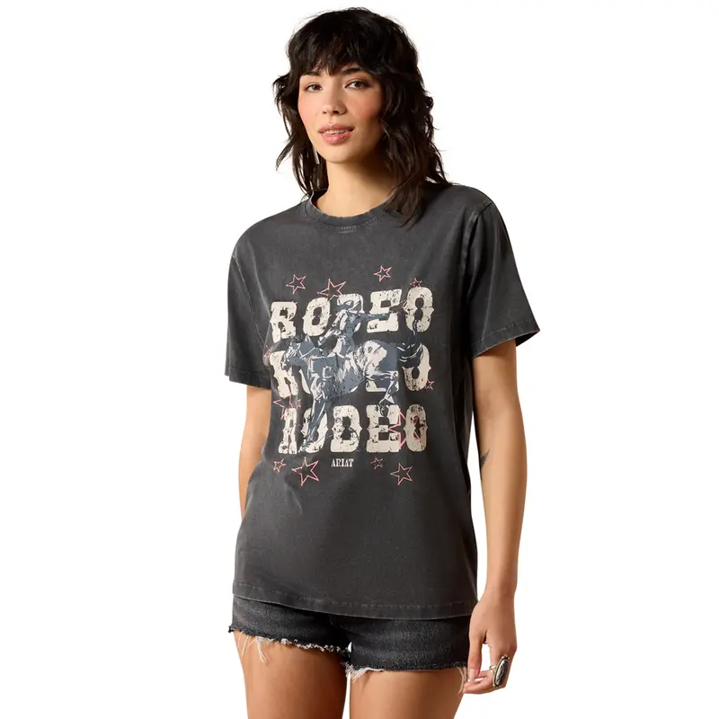 10071179 Ariat Women's Star Spangled Rodeo Short Sleeve T-Shirt - Charcoal Mineral Wash 1