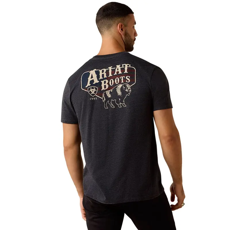 10071195 Ariat Men's American Bison Classic Fit Short Sleeve T-Shirt - Charcoal Heather 1
