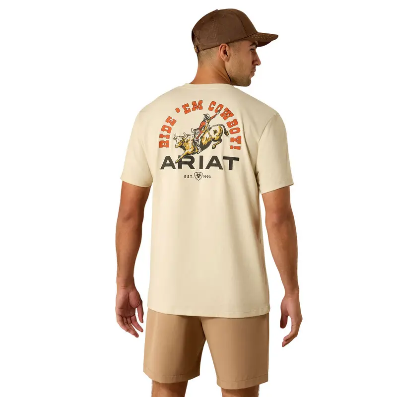 10071199 Ariat Men's Ride Em Cowboy Classic Fit Short Sleeve T-Shirt - Natural 1