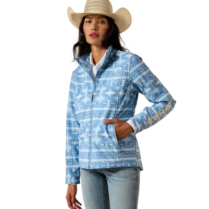 10071204 Ariat Women's Logo Softshell Conceal Carry Jacket - Ashleigh Blue Southwest Geo 1