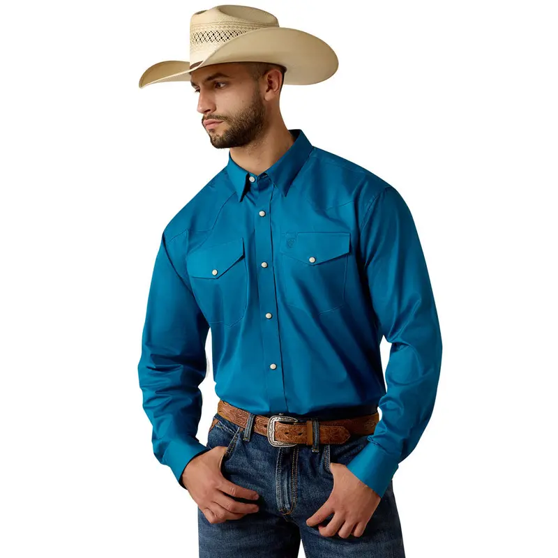 10071234 Ariat Men's Lightweight Twill Classic Fit Long Sleeve Snap Shirt - Seaport 1