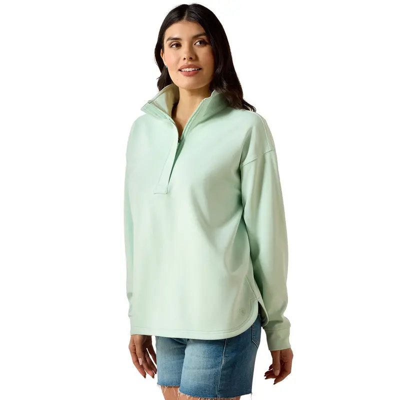 10071259 Ariat Women's Breeze Logo 1/2 Zip Sweatshirt - Dusty Aqua 1