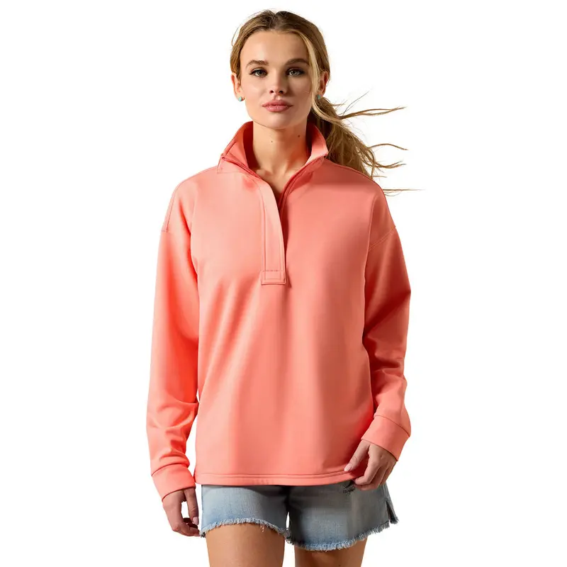 10071260 Ariat Women's Breeze Logo 1/2 Zip Sweatshirt - Shell Pink 1