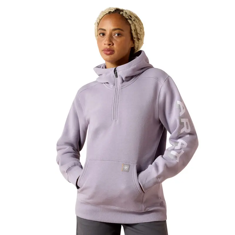10071332 Ariat Women's Rebar Lightweight Logo 1/2 Zip Hoodie - Purple Ash/Thistle 1