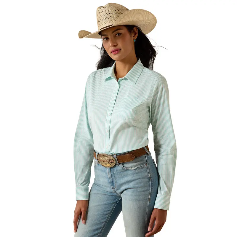 10071418 Ariat Women's Kirby Stretch Long Sleeve Shirt - Holiday Stripe 1