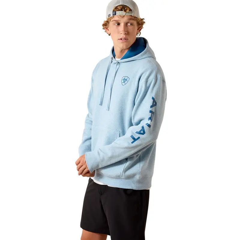 10071480 Ariat Men's Logo Hoodie - Baby Blue Heather 1