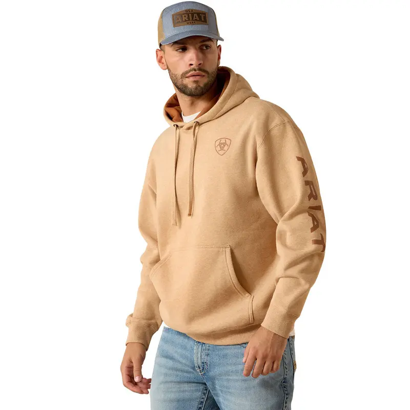 10071482 Ariat Men's Logo Hoodie - Tan Heather 1