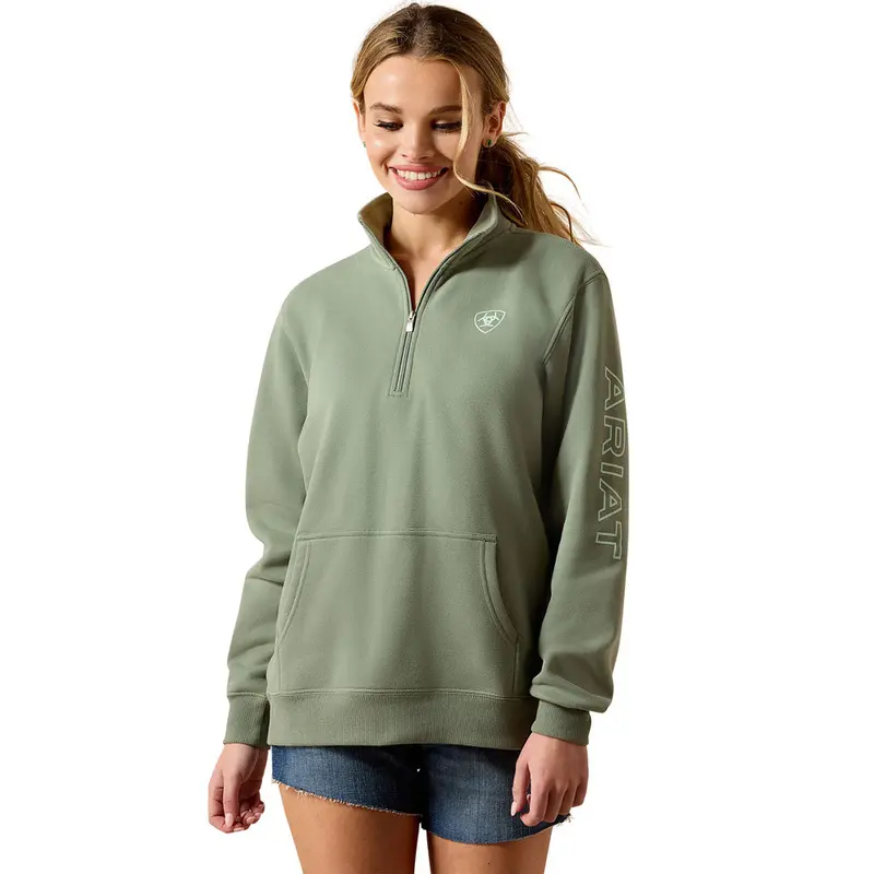 10071505 Ariat Women's Foundation Logo 1/2 Zip Sweatshirt - Sea Spray 1