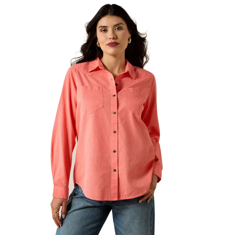 10071521 Ariat Women's Billie Jean Button Up Shirt - Shell Pink Dobby 1