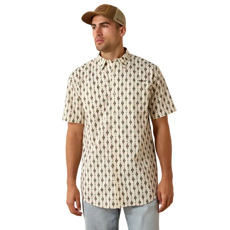 10071662 Ariat Men's Printed 360 Airflow Classic Fit Short Sleeve Shirt - Sandshell 1