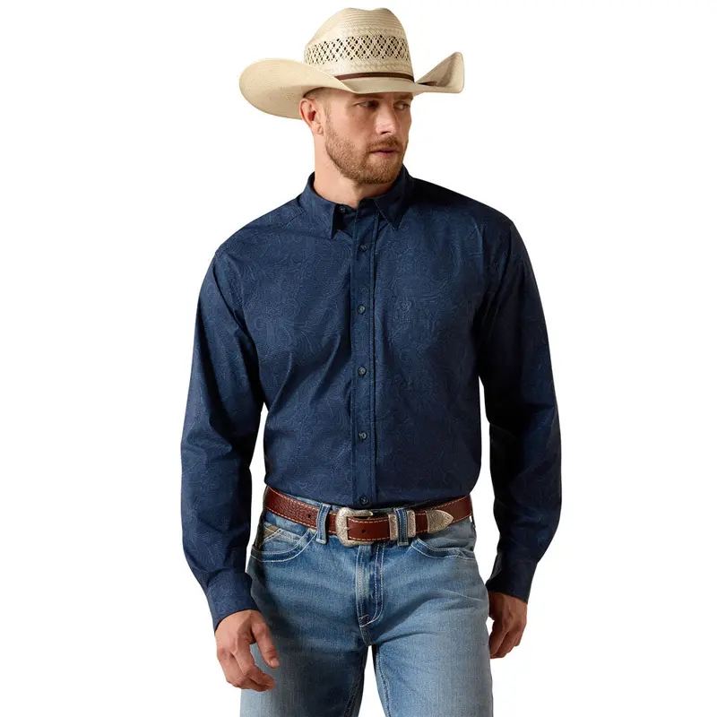 10071665 Ariat Men's Printed 360 Airflow Classic Fit Long Sleeve Buttondown Shirt - Navy 1