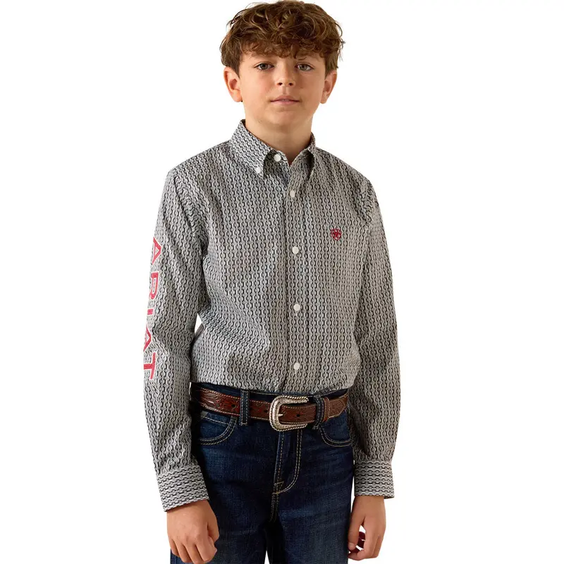 10071689 Ariat Boys' Team Ward Long Sleeve Shirt - Black/Red 1