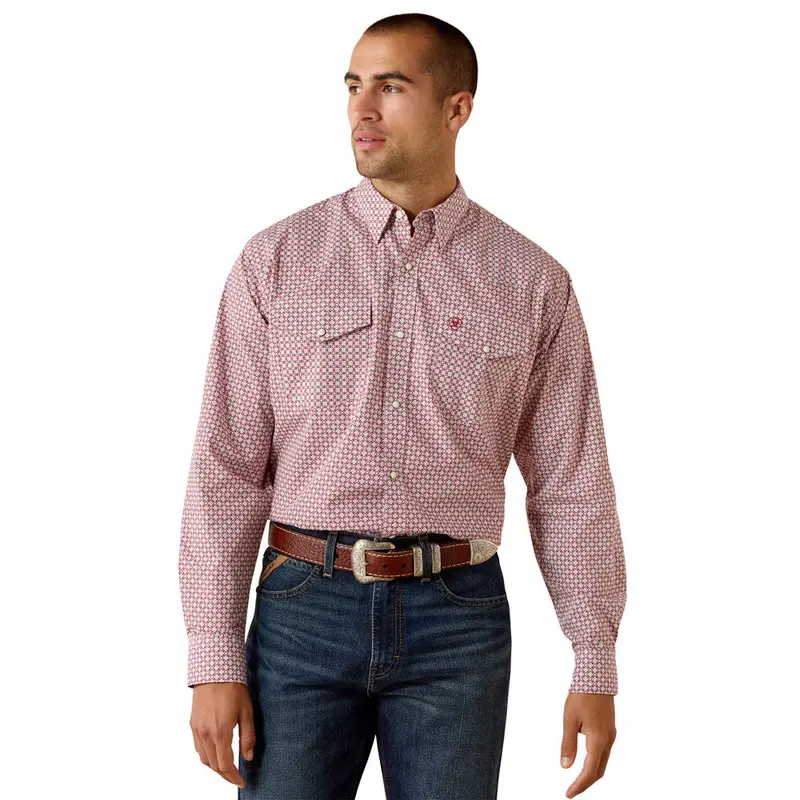 10071723 Ariat Men's Truth Classic Fit Long Sleeve Snap Shirt - Red Brick Medallion Print 1