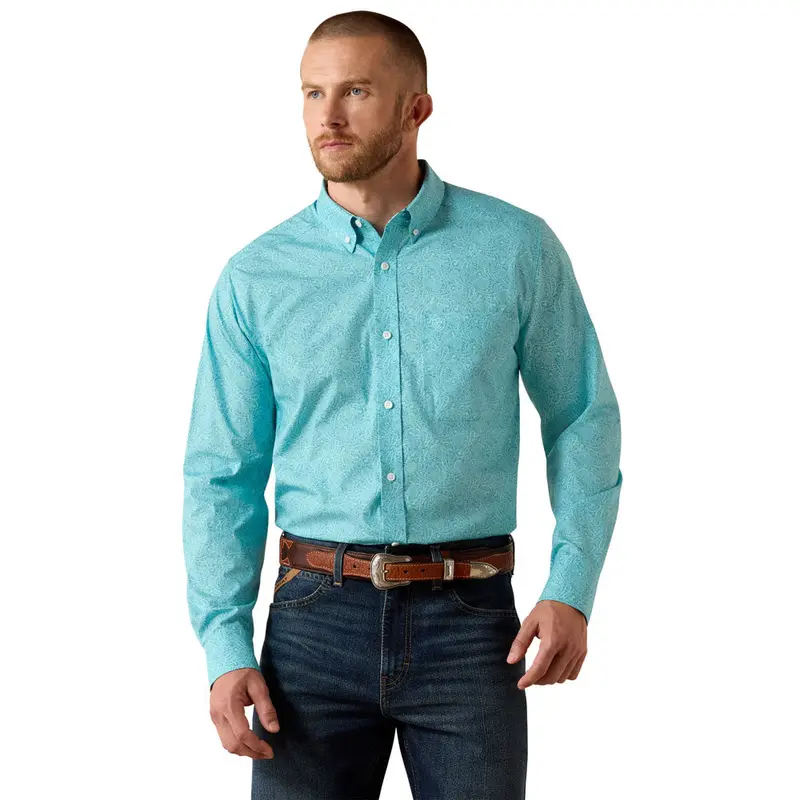 10071743 Ariat Men's Wrinkle Free Cormac Fitted Long Sleeve Button Down Shirt - Larkspur Paisley Print 1