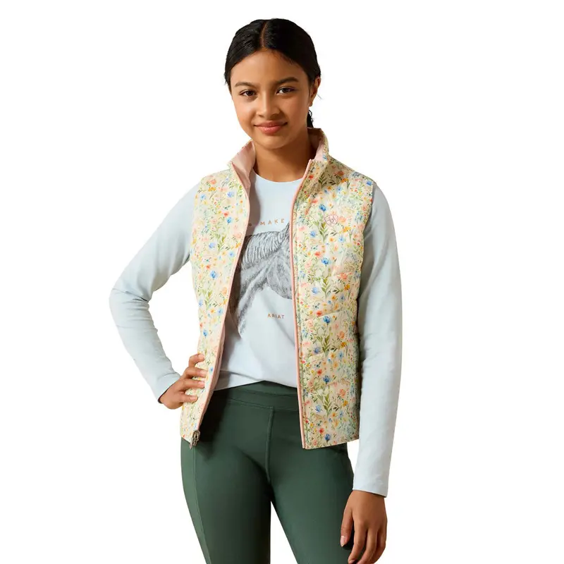 10073185 Ariat Youth Bella Reversible Insulated Vest - Horse In Flowers/Sepia Rose 1
