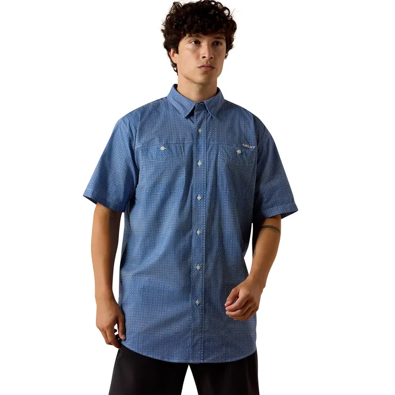 10073440 Ariat Men's Printed 360 Airflow Classic Fit Short Sleeve Shirt - Blue Quartz 1