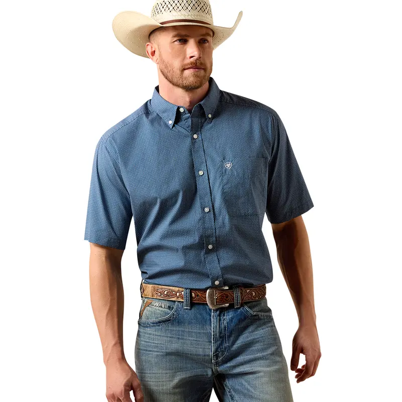 10073596 Ariat Men's Storm Classic Fit Short Sleeve Shirt - Key Largo Mini Geo Print 1