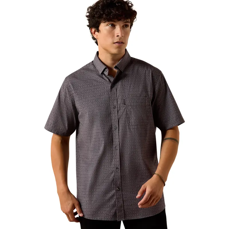 10073647 Ariat Men's Maxus Modern Fit Short Sleeve Shirt - Nightshadow Arrow Stripe 1