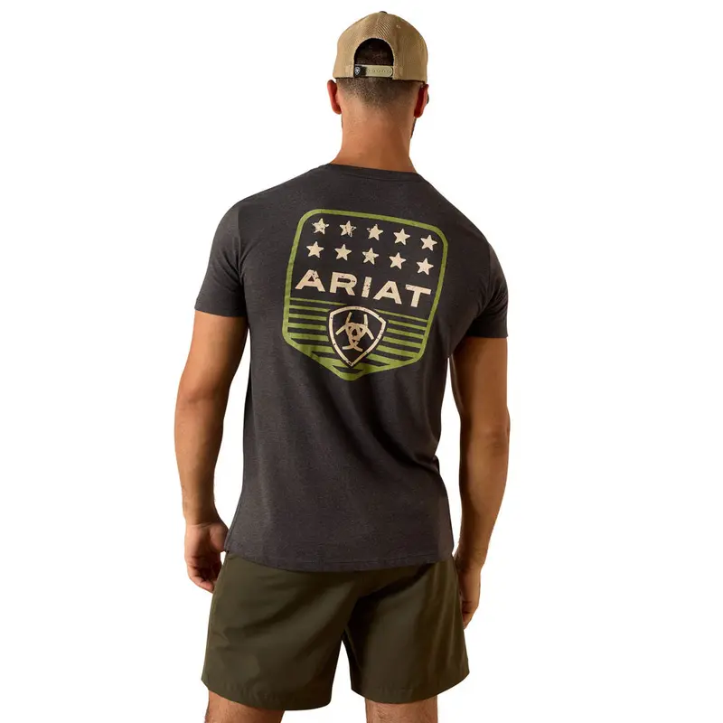 10073964 Ariat Men's Ariat Stripe Patriotic Badge Short Sleeve T-Shirt - Charcoal Heather 1
