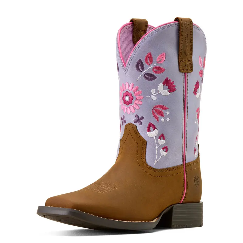 10074202 Ariat Youth Wild Bloom Wide Square Toe Western Boot - Distressed Brown 1