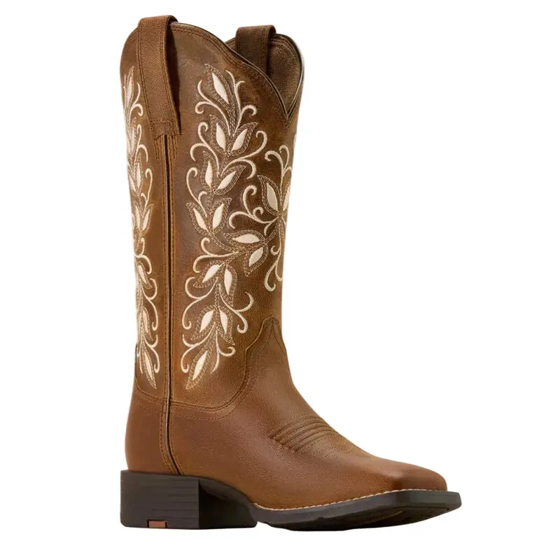 10074320 Ariat Women's Round Up Holly Wide Square Toe Western Boot - Pearl Brown 1
