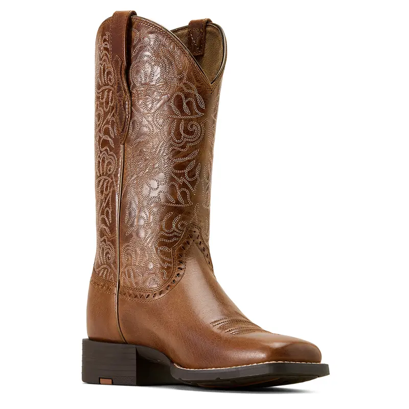 10074322 Ariat Women's Round Up Remuda Wide Square Toe Western Boot - Aged Tan 1