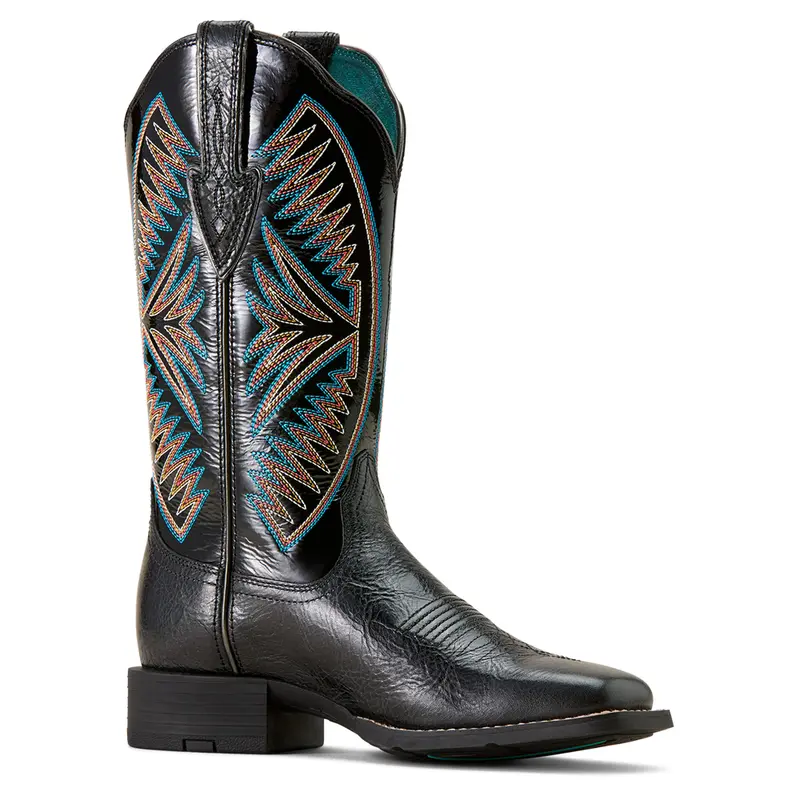 10074332 Ariat Women's Round Up Ruidoso Wide Square Toe Western Boot - True Black 1