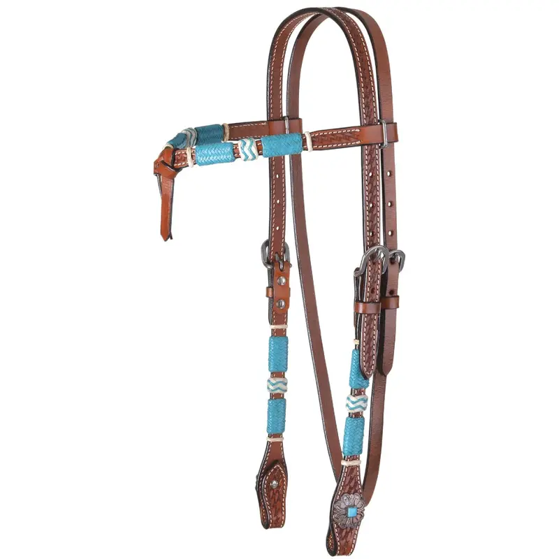 1025-09-S4 Circle Y Turquoise Round Up Futurity Browband Headstall - Regular Oil 1