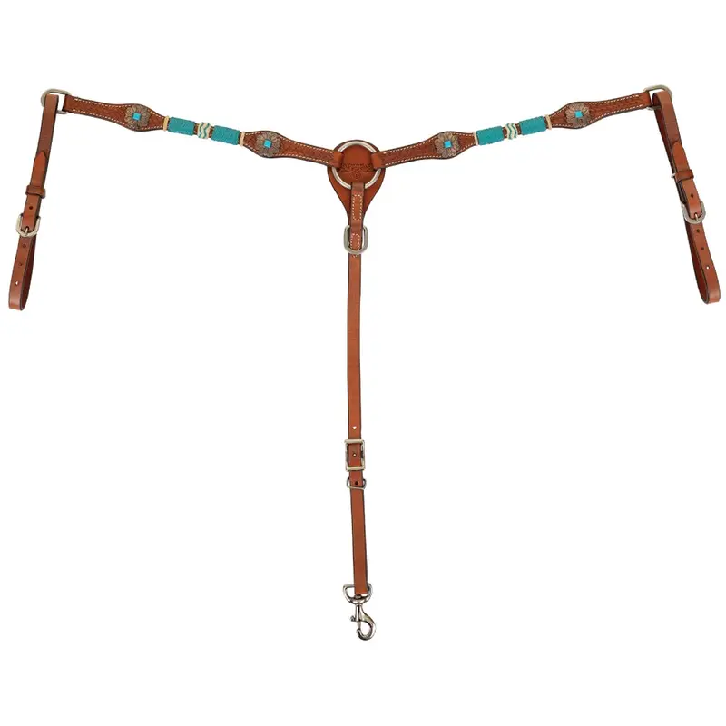 1025-20-S4 Circle Y Turquoise Round Up Breast Collar - Regular Oil 1