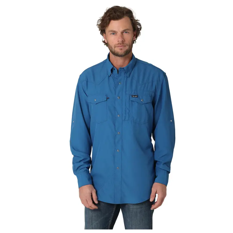 112323767 Wrangler Men's Performance Long Sleeve Western Snap Shirt - High Tide 1