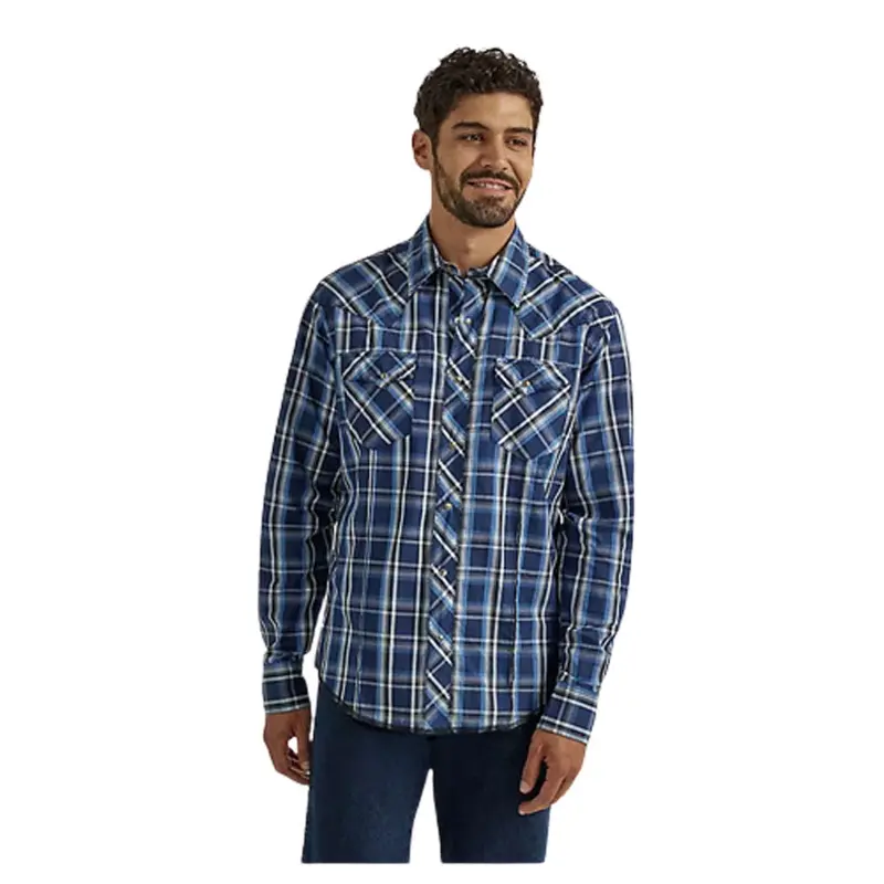 112337990 Wrangler Men's Long Sleeve Snap Western Snap Shirt -  Berry Blue 1