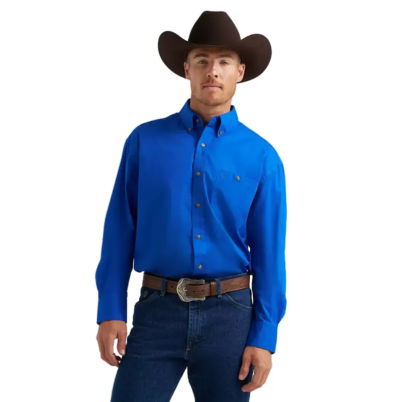 112345803 Wrangler Men's George Strait Button Down National Patriot Shirt - Royal Blue Size 2Xtall 1