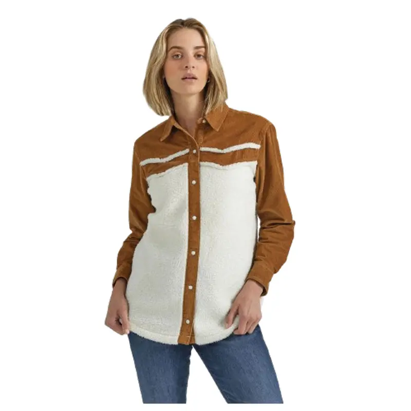 112353000 Wrangler Women's Retro Americana Sherpa Shirt-Jacket - Caramel 1