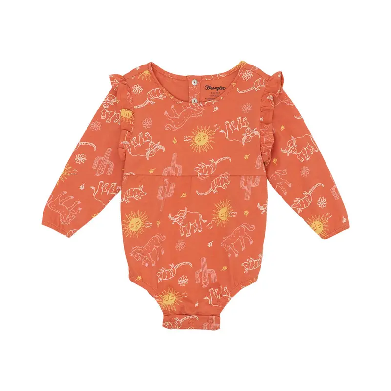 112359423 Wrangler Baby Girl Long Sleeve Bodysuit - Coral 1