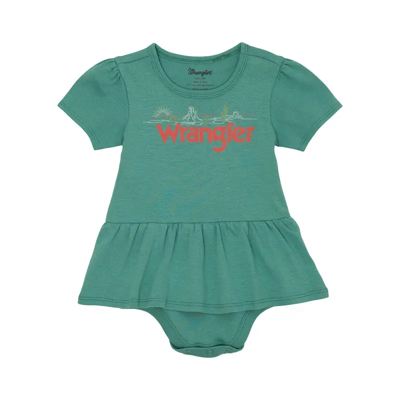 112359429 Wrangler Baby Girl Long Sleeve Skirted Bodysuit - Teal 1