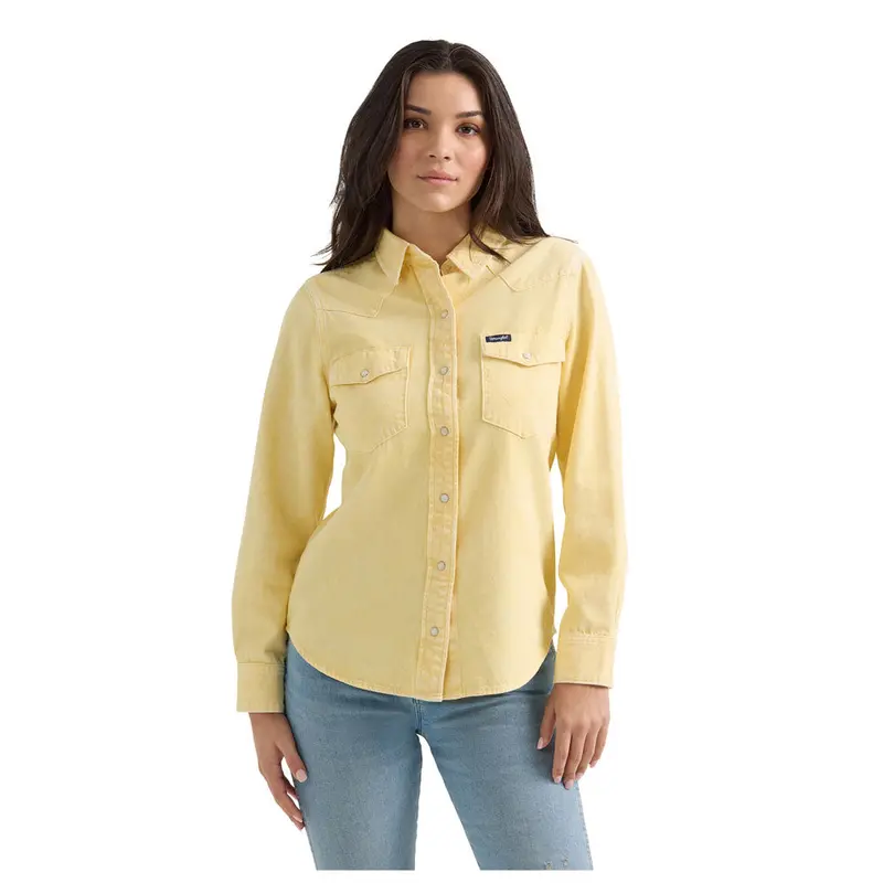 112361387 Wrangler Women's Retro Punchy Snap Top - Yellow 1