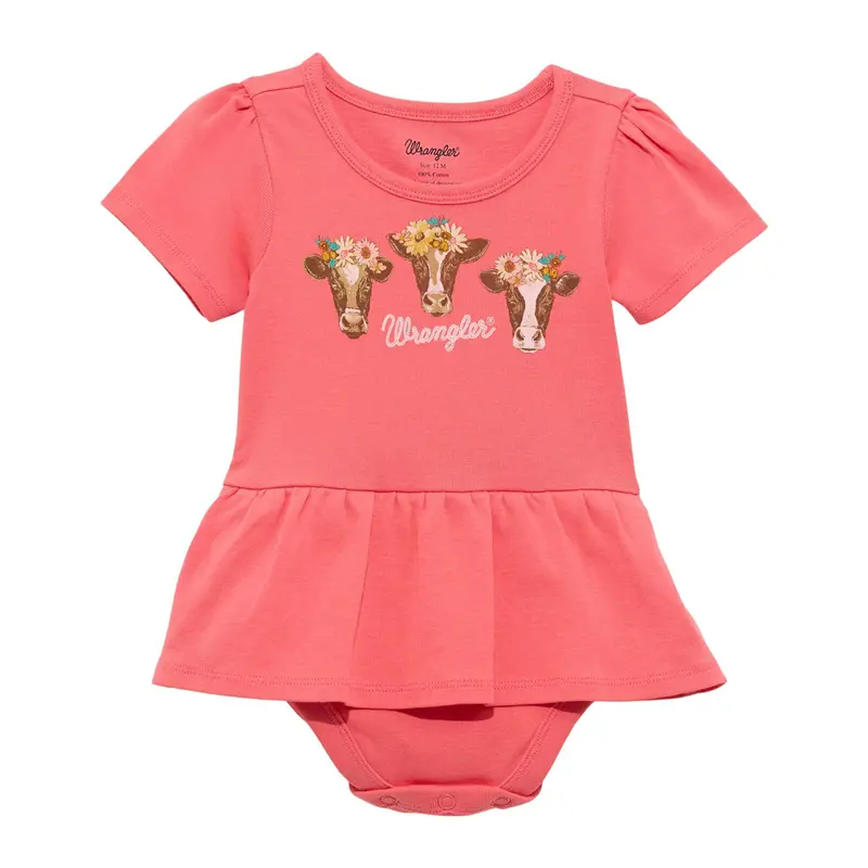 112364330 Wrangler Baby Girl Short Sleeve Skirted Bodysuit - Red 1