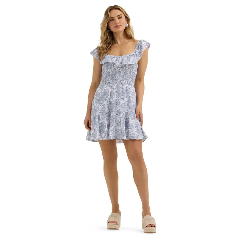 112364386 Wrangler Women's Retro Americana Dress - Blue/White Floral 1