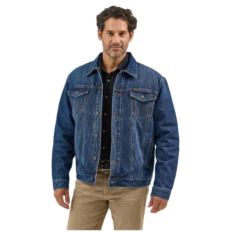 112368307 Wrangler Men's Retro Sherpa Lined Denim Jacket - Blue Shadow 1