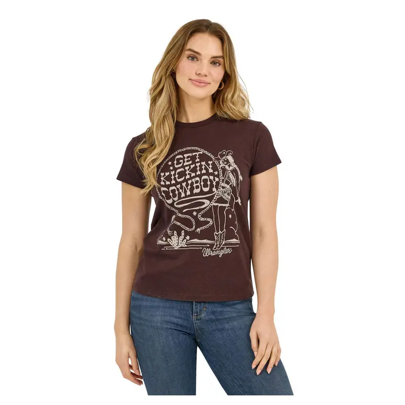 112368898 Wrangler Women's Retro Short Sleeve Regular Fit Graphic T-Shirt - Mole 1