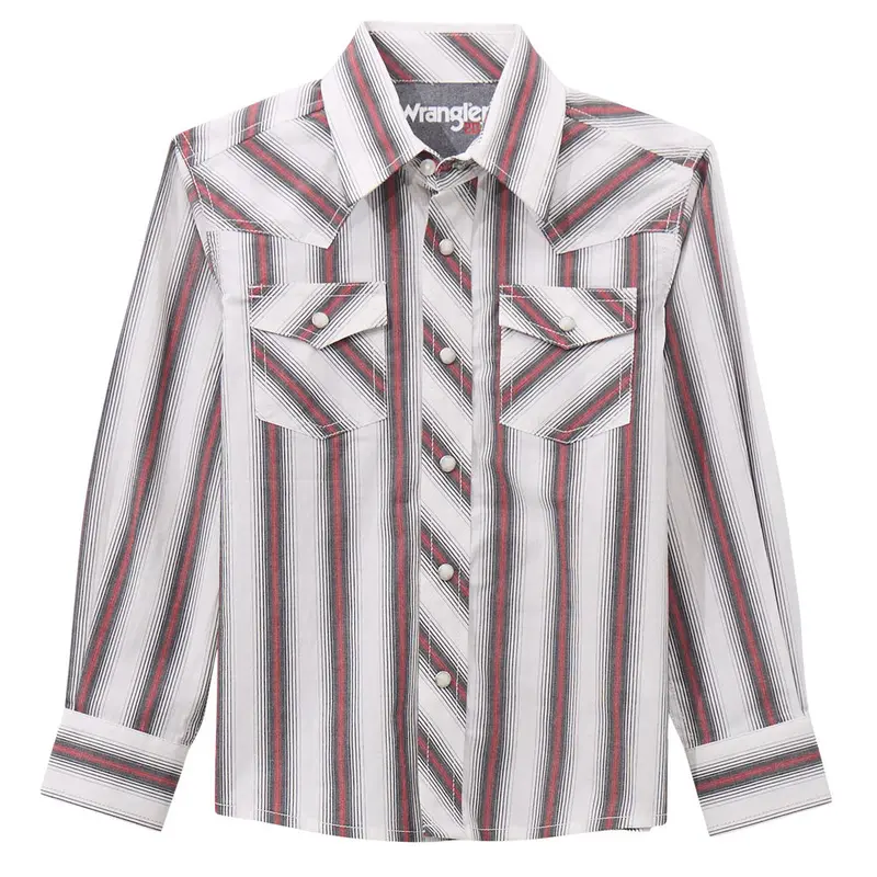 112369515 Wrangler Boys 20X Advanced Comfort Long Sleeve Snap Shirt - White Multi 1