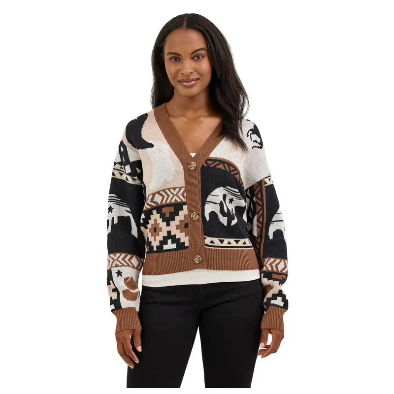 112371637 Wrangler Women's Retro Punchy Sweater Cardigan - Brown 1