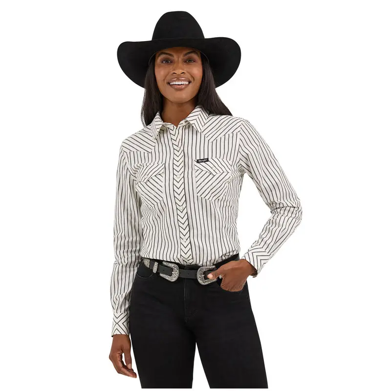 112371710 Wrangler Women's Retro Party Western Long Sleeve Snap Shirt - White 1