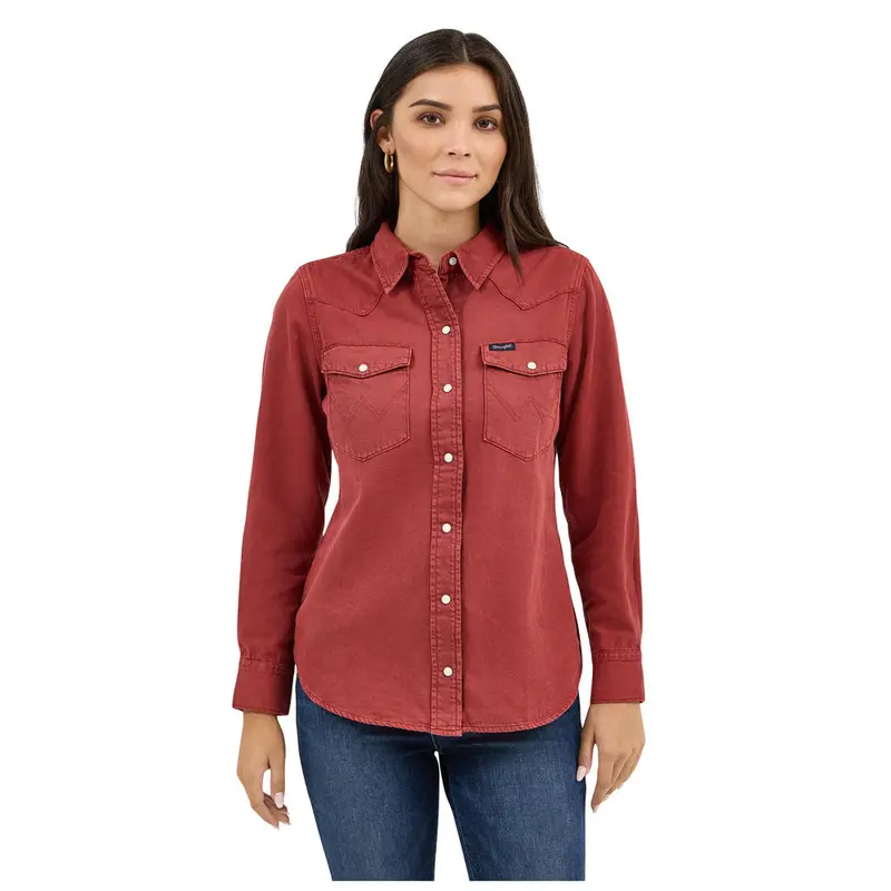 112371716 Wrangler Women's Retro Vintage Cowboy Long Sleeve Snap Shirt - Burgundy 1